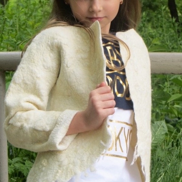 Veste en laine pour fille,Mode pour petites filles,Veste en laine blanche pour fille,Veste en laine demi-saison pour fille 7-9 ans,Vêtements écologiques.
