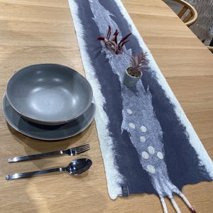 Felted Wool Table Runner with 3D Organic Art Home Decor • Felt Tablecloth