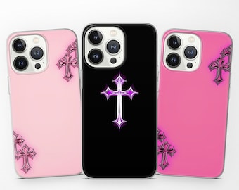 Chrome Hearts Gothic Y2K Cross iPhone Case, past op Samsung S24 Ultra S23 Plus S22 S21 S20 FE iPhone 15 Pro Max 14 13 Pro 12 11