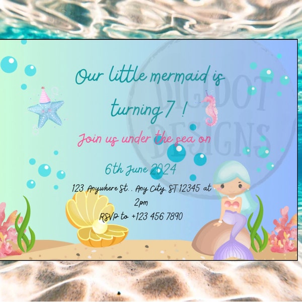 Mermaid editable party invitation\invite, digital download,personalize,girls party,mermaid themed,children’s party,under the sea, rainbow