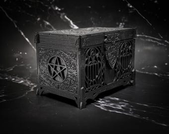 Black Gothic Pentagram Box, Occult Keepsake Chest, Witchy Altar Storage, Decorative Wooden Trinket Box