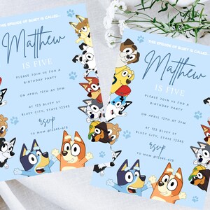 Bluey Geburtstagseinladung Digital Download | Bearbeitbare Partyeinladung für Kinder | Mädchen oder Junge Bluey Theme | Sofortige Canva Vorlage