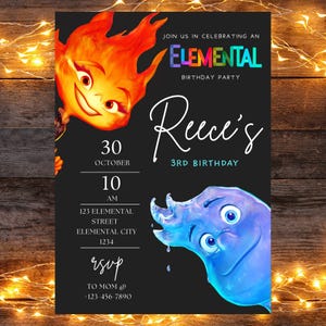 Invitación de cumpleaños elemental: plantilla editable de Canva / invitación imprimible para fiesta, descarga digital instantánea, temática de película