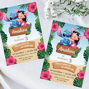 Lilo and Stitch Birthday Invitation: Luau Party, Editable Canva Template (Digital Download