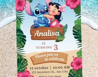 Lilo and Stitch Birthday Invitation: Luau Party, Editable Canva Template (Digital Download