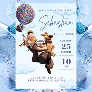 Up Movie Birthday Invitation | Adventure Balloon Theme | Editable Canva Template, Digital Download