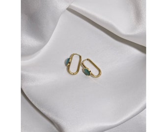 Boucles d'oreilles en acier doré avec pierre turquoise