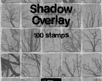 100 shadow overlay stamps for Procreate. Bare tree silhouette brushes.