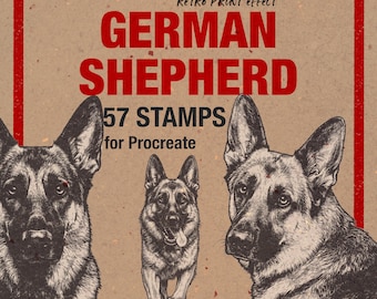 German Shepherd Dog Screen Print Stamps for Procreate| GSD Breed Tattoo| Retro Pet Portrait