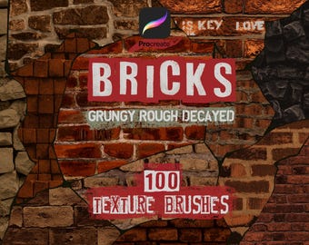 100 Procreate Brick Texture Brushes, Realistic Grungy Wall Patterns (Digital Download)