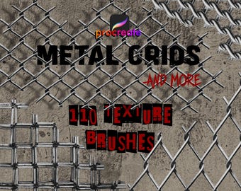 Metal grid textures for Procreate. Seamless texture brushes. Lattice, fence, wire and net.