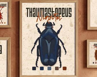 Printable Insect Poster. Dark Blue Bug Decor for Kids Room. Entomology Art Gift.