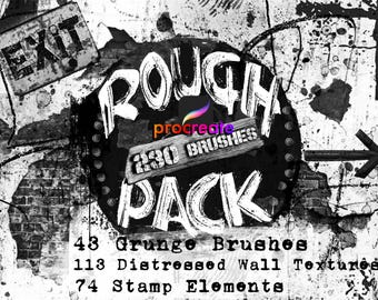 Procreate Grunge Brush Pack: Rough Ink, Splatter Textures, Dirt and Cracks overlays (Digital Download)