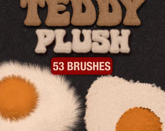 Realistic Fur Brush Set for Procreate: 53 Teddy Plush 3D Lettering Brushes