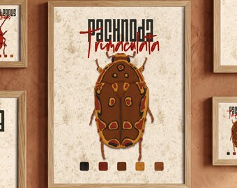 Printable insect poster. Yellow and brown bug decor for kids room. Entomology art gift.