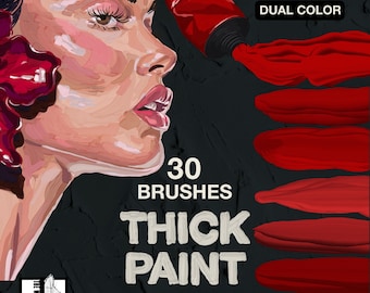 30 Thick Paint Brushes for Procreate: iPad Dual Color Impasto