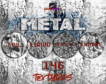 Metallic texture brushes for Procreate. Metal steel chrome silver seamless textures.