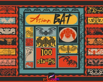 Chinese bat traditional pattern stamps for Procreate