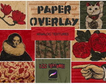 Paper texture overlay. Analog effect for less digital look. Procreate brushes and stamps.
