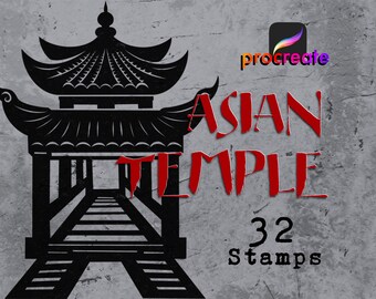 Japanese Temple Procreate Stamps: Asian Architecture Brush Set