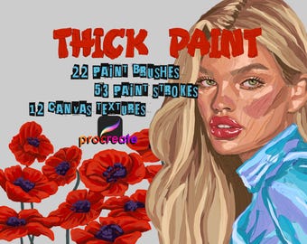 Thick paint Procreate brushes. Impasto painting effect.
