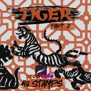 40 Procreate tiger stamps. Chinese tiger digital stamps. Chinese tiger tattoo.