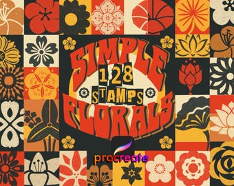128 Floral Procreate Stamps: Simple Shape Asian Style Flower Brushes (digital download)