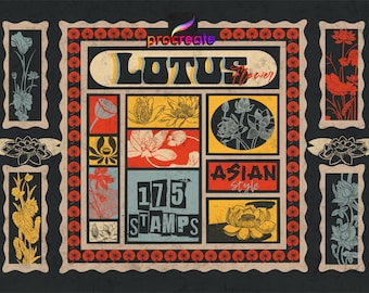 Lotus flower stamps for Procreate.