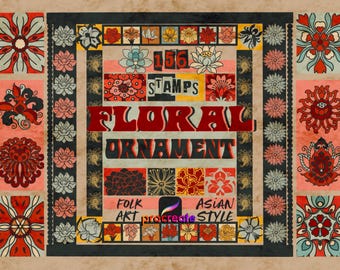 Ornament floral stamps for Procreate. Asian style.