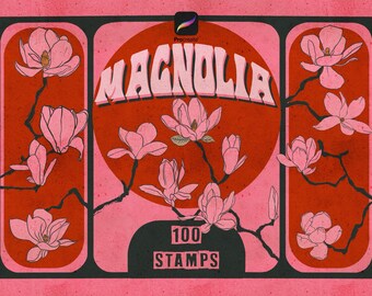 100 Magnolia Procreate Stamps. Botanical Flower Brushes