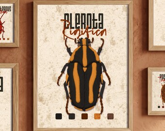 Printable insect poster. Black and Orange Flower Chafer Bug Decor for Kids. Entomology Art Gift