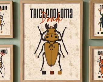 Printable insect poster. Yellow bug decor for kids room. Entomology art gift.