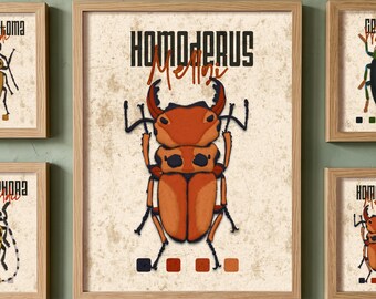 Printable insect poster. Orange bug decor for kids room. Entomology art gift.