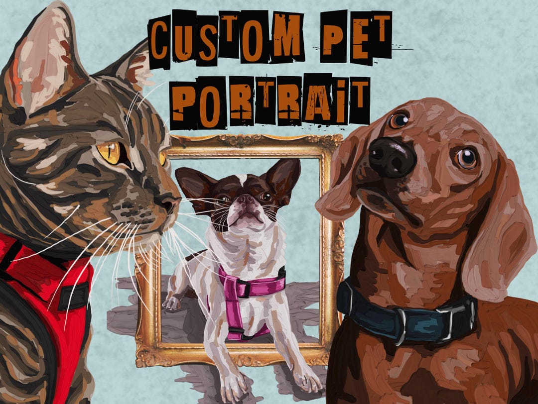 Personalized Digital Pet Portrait. Custom Dog and Cat Painting From ...