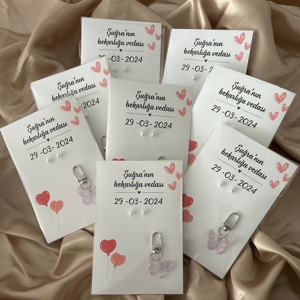 Personalized guest gifts for bachelorette parties, bachelorette parties, guest gifts, earrings, pendants, keychains, bridesmaids, weddings, engagements