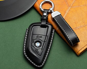 Car Key Case, Handmade Leather Key Fob Cover Compatible for BMW X1, X3, X5, X6 and 2, 5, 6, 7 Series etc, Gift for Him Her