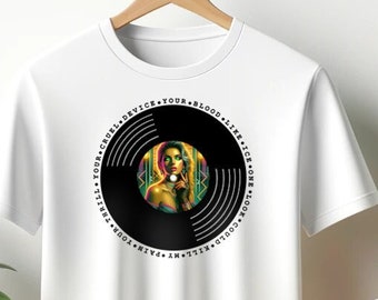 Kreatives individuelles Songtexte T-Shirt | Vinyl Design Gift | Bunte Sommer Rock Musik Vibes | Lässiges Alltagsmode Shirt | Unisex