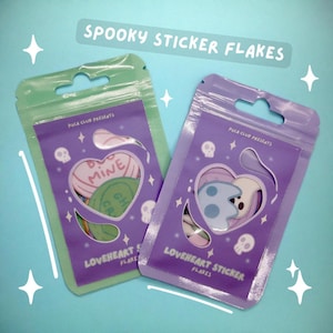 Cute and Spooky Loveheart Sticker Flakes - Handcrafted, Water-Resistant Vinyl Decal for Laptops, Notebooks, Water bottles and More