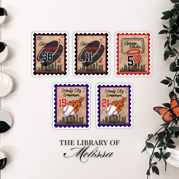 Sticker timbre-poste Windy City : vinyle holographique, cadeau pour les amoureux des livres