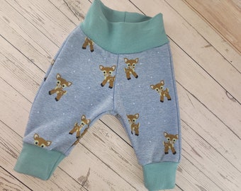 Pump pants made of alpine fleece for babies with a fawn motif, gray sizes 50-74