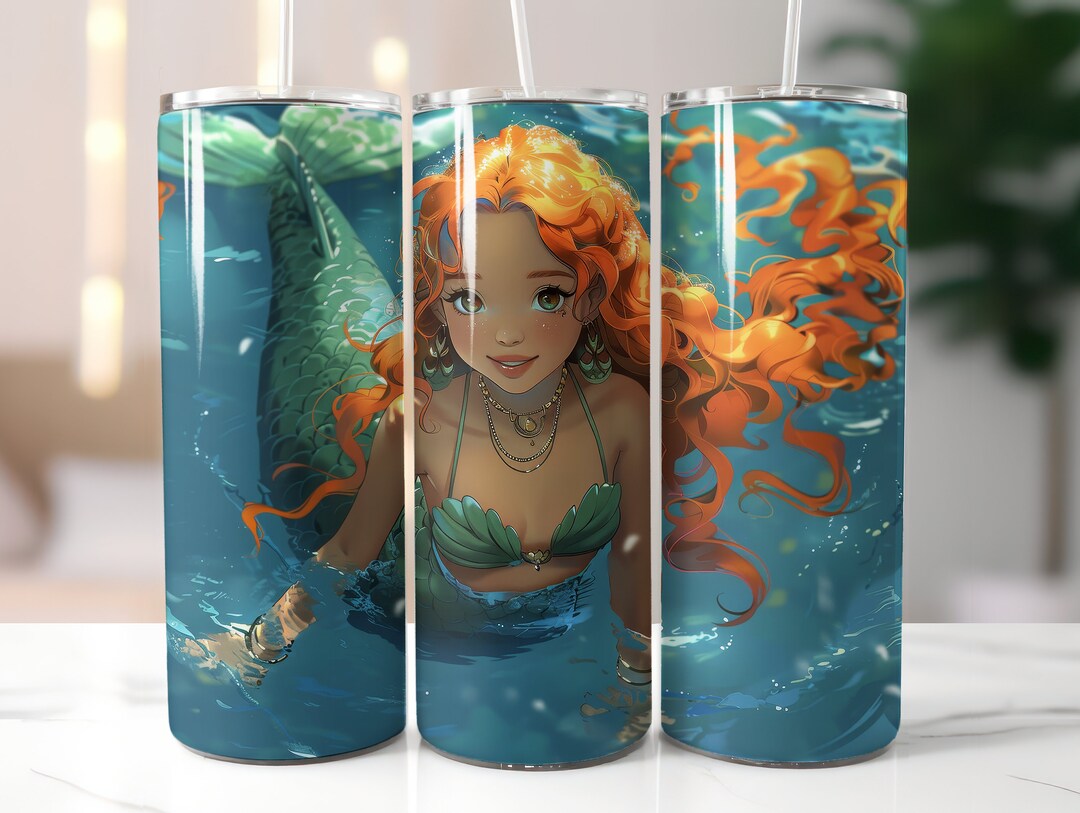 Cute Cartoon Mermaid Tumbler Wrap PNG, 20 Oz Skinny Tumbler Sublimation ...