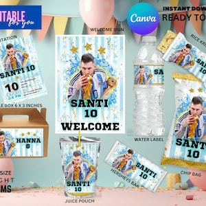 Messi Birthday Party Decoration Bundle Editable, World Cup Messi Argentina editable Invitation