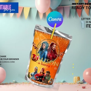 Birthday Party Juice Bag Editable, Party Editable Capri Sun Label