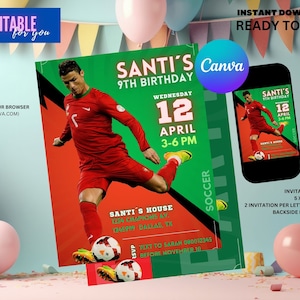 Faire-part d'anniversaire de football modifiable, Faire-part d'anniversaire de football modifiable