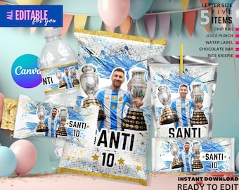 Messi Birthday Party Bundle Editable, Argentina Editable Bundle, Argentina Party Copa America