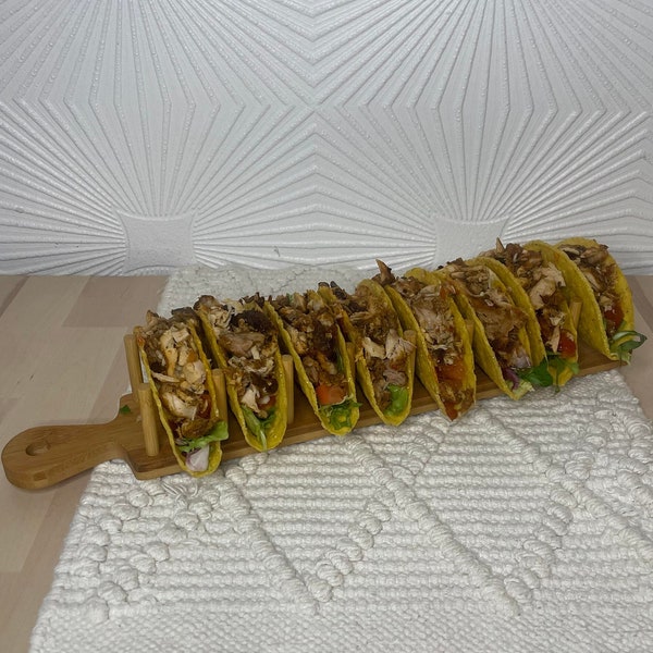 Eco-Friendly Bamboo Wooden Taco Holder - Holds 8 Tacos, Burritos, or Small Filled Pitas - Ideal for Taco Tuesdays and Mexican Themed Nights