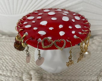 Charming Ceramic Mushroom Earring Stand - Holds 13 pairs of earrings and bracelets