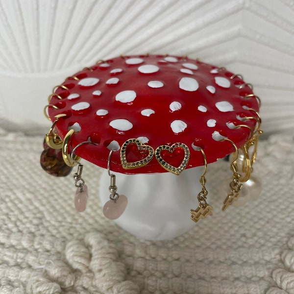 Charming Ceramic Mushroom Earring Stand - Holds 13 pairs of earrings and bracelets