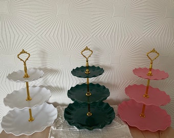 3-Tier Afternoon Tea Display Stand - Wedding, Baby shower, gender reveal etc - Green, White or Pink