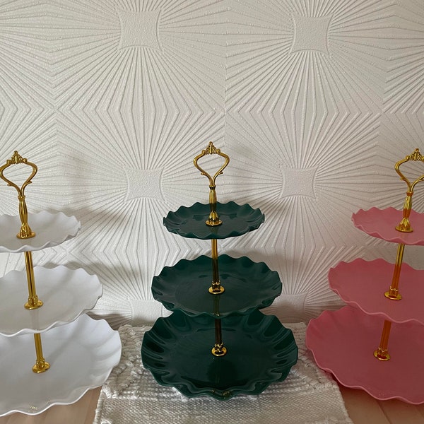 3-Tier Afternoon Tea Display Stand - Wedding, Baby shower, gender reveal etc - Green, White or Pink